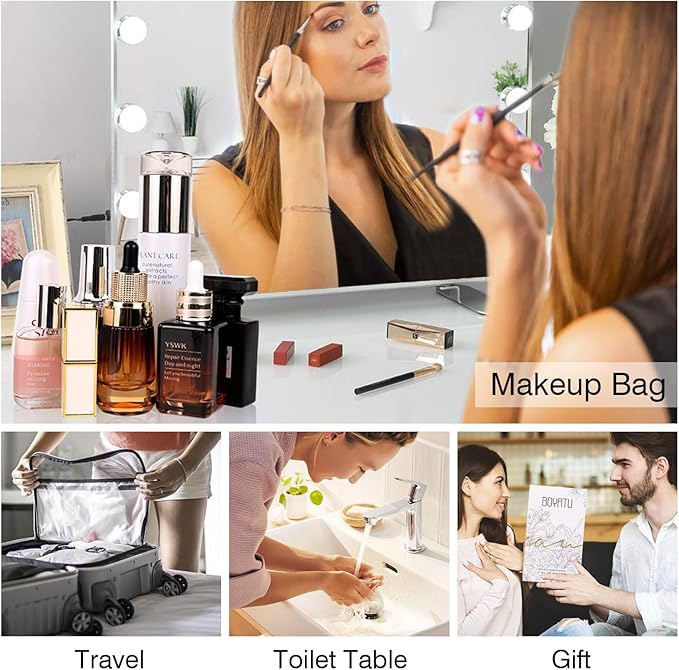 BOYATU Travel Makeup Bags Cosmetic Organizer Bag: 3-Set Large Capacity Make up Bag - PU Leather Toiletry Bags for Women - Wide Open Portable Pouch with Divider & Handle (01-Z-Pink)