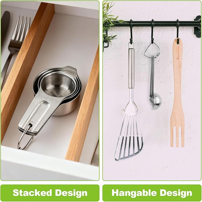 Measuring Cups and Spoons Set, 10 Piece Stainless Steel Nesting Measure Cup Includes 4 Cups & 6 Spoons, Stackable Dishwasher Safe Spoon Sets for Dry & Liquid Ingredients, Cooking & Baking Supplies