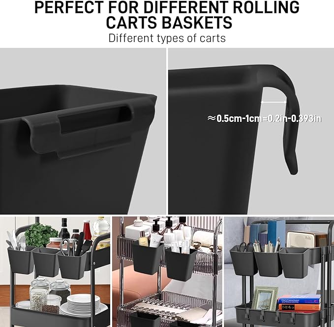 5 Pack Hanging Cup Holders, Multipurpose Rolling Cart Accessories Utility Cart Accessories For Art Craft Supplies, Space Saving Hanging Storage Basket Pencil Holder Makeup Organizers (Black)