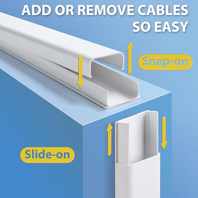 Wire Cover for Wall Mount TV, 72in Wall Cord Cover, Large TV Cable Hider Hide Cords Wall Mounted TV, Cord Hider Wall, Wall Cable Cover Cable Raceway White 2 x L36in x W1.54in x H0.75in