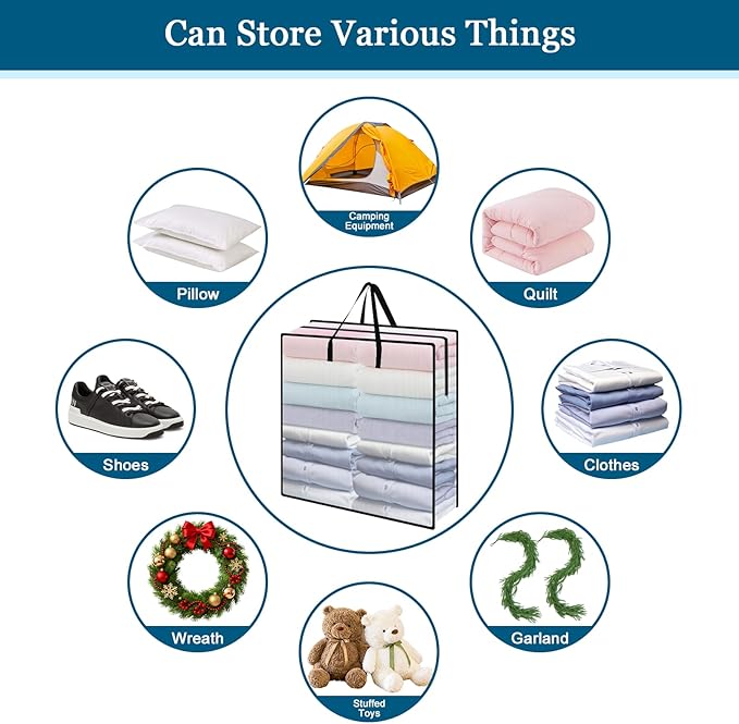 95L Under Bed Storage Bag, 5-Pack Clothes Storage Bag, Clear Bag for Quilt Pillow Blanket Bedding Storage or Wreath Closet Organizer Home Storage