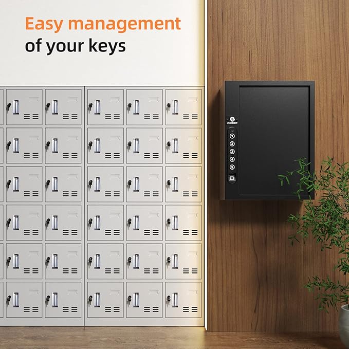 XDeer 60-Key Biometric Key Lock Box, Key Holder Wall Mount with Anti-Theft Key Slot and Combo Lock, Key Organizer Cabinet with Key Tags for Hotels & Offices 1PCS