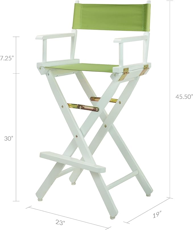 Casual Home Director's Chair, 30"-Bar Height, WhiteFrame/Lime Green Canvas