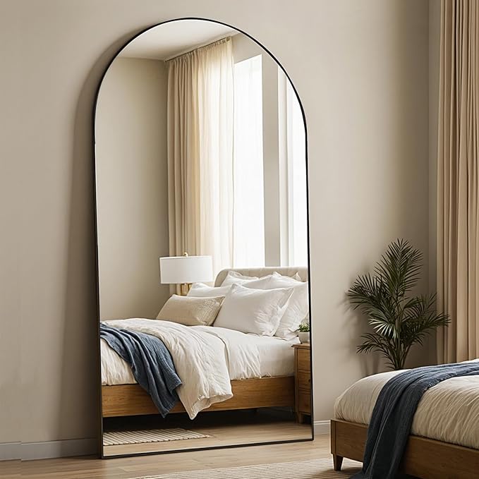 MISSDAY Large Arched Full Length Mirror, 83"x44" Oversized Full Body Mirror with Stand, Floor Mirror Long Free Standing, Leaning or Hanging, Frame Wall-Mounted Mirrors Wall Mirrors for Bedroom, Black
