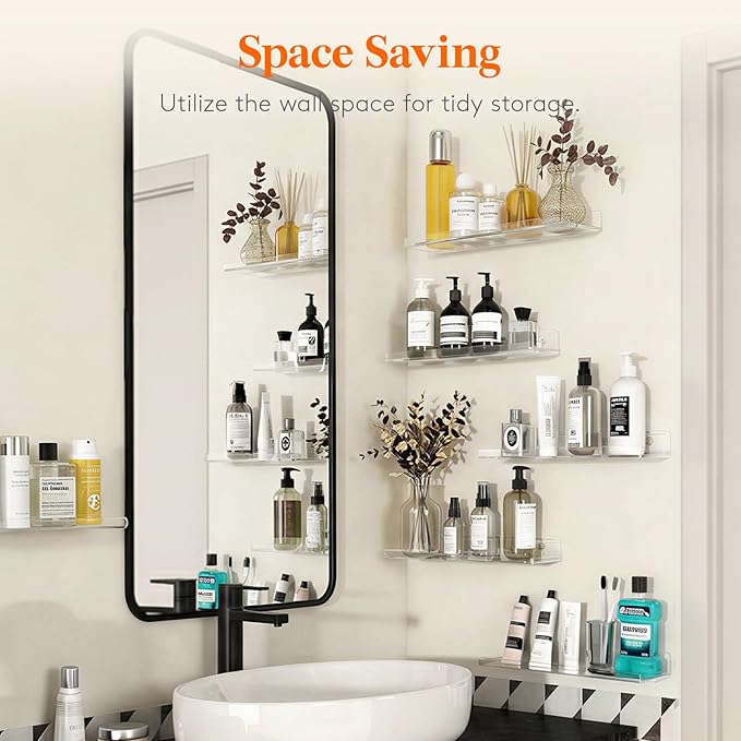 Lifewit Floating Shelves for Wall, Acrylic Display Shelf Wall Mounted for Figure, Car, Art, Book, 14" Perfume Organizer for Bathroom, Bedroom, Living Room, Nursery, Home Decor, Clear, 12 Pack