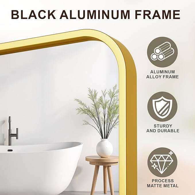 FICTOR Bathroom Mirror, 36"x24"Gold Framed Vanity Mirror for Wall, Shatterproof &Anti-Rust Bathroom Mirrors for Over Sink, Bedroom, Living Room, Entryway, Vertical/Horizontal Mount