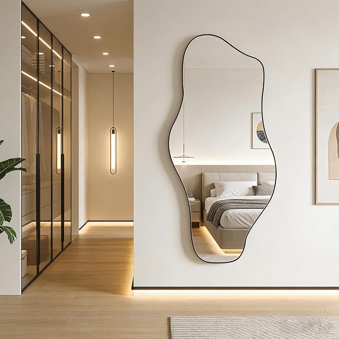 Large Irregular Mirror, 63"x30" Asymmetrical ﻿Tempered Glass Mirrors Full Length, Organic Frameless Wall Mirrors for Living Room Bedroom Entryway Hallway, Hangs Vertically or Horizontally