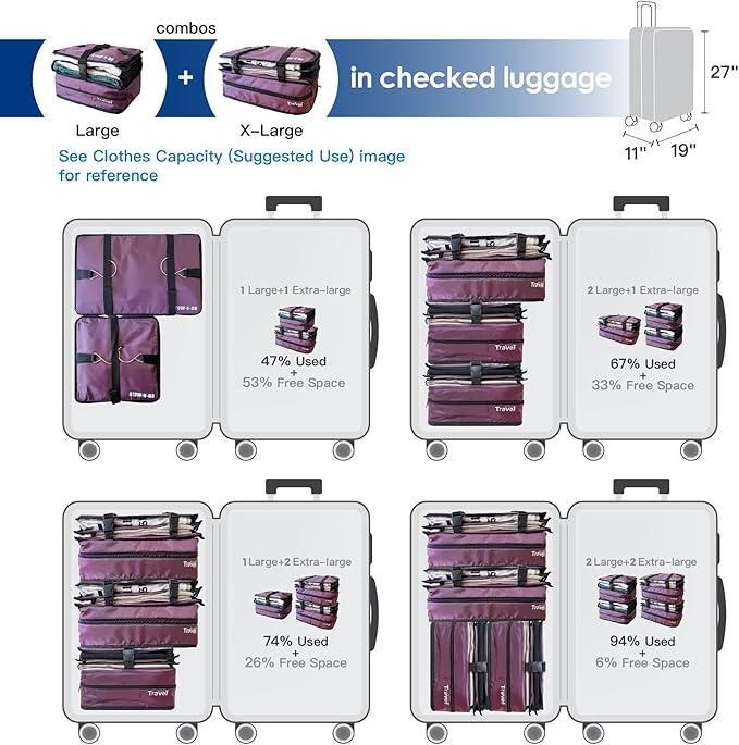 Grand Fusion Stow-N-Go Hanging Travel Shelves, Packing Organizer for Luggage. Carry on Closet for Suitcase. Expandable Packing Cube. Travel Essentials. (Burgundy, XL = (L) 17.7" x (W) 11.8")