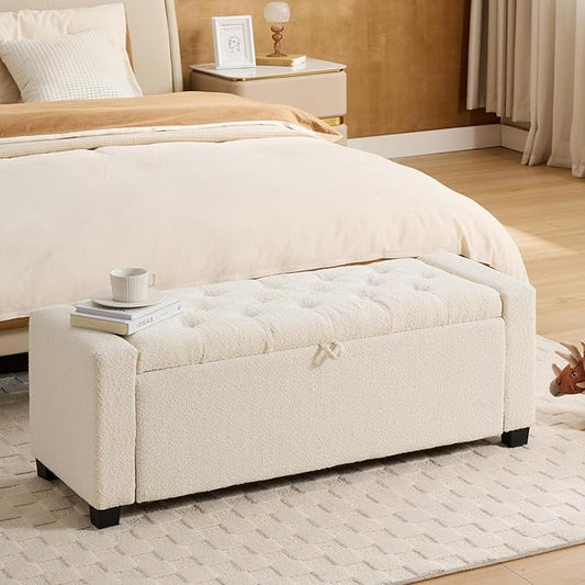 43 Inch Storage Ottoman Bench, Bench for Bedroom End of Bed, Ottoman with Storage for Living Room and Entryway (Boucle Cream)