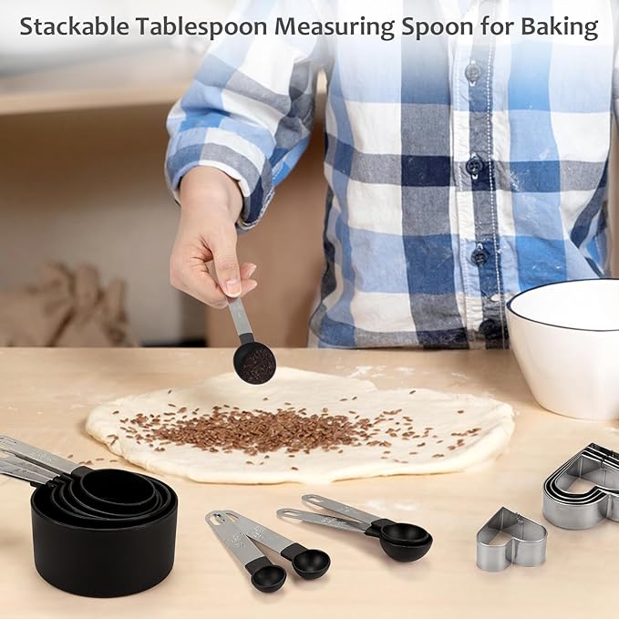Accmor Measuring Cups & Spoons Set, 10 Pcs Plastic Cups and Spoons With Stainless Steel Handle, 5 Pcs Stainless Steel Cookie Cutters, Stackable Kitchen Gadgets Measure Tools for Cooking & Baking