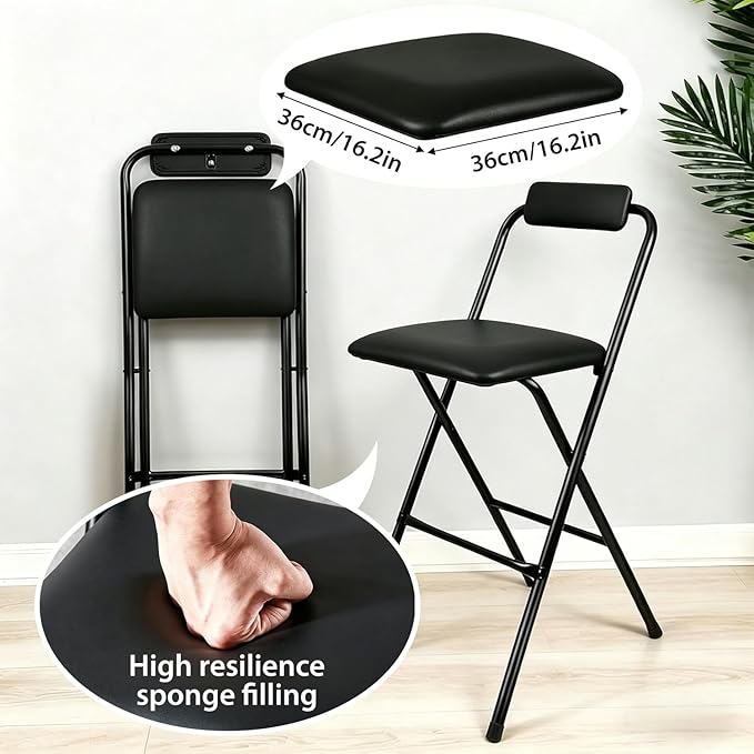 Folding Stool with Back,1Pcs Height for Kitchen Counter & Bar Table, Extra Thick Cushion, Heavy Duty, Portable Chair for Camping,Music Practice, Standing Desk – No Assembly Required 29.5 Inch