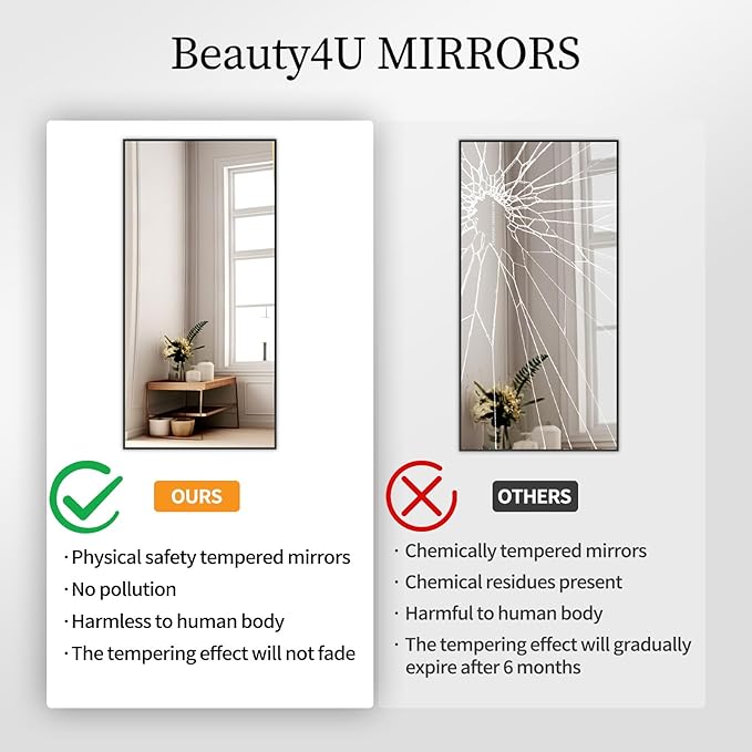 Beauty4U 71" x 32" Full Length Mirror with Stand, Large Floor Mirror for Bedroom, Wall Mounted or Leaning Full Body Mirror, HD Tempered Glass Dressing Mirror for Outfit Check & Home Decor, Black