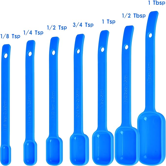 Plastic Measuring Cups and Spoons Set 15, Blue Dry & Liquid Measuring Cups and Spoons, Metric & US 7 Measure Cups & 7 Measure Spoons for Kitchen & Baking