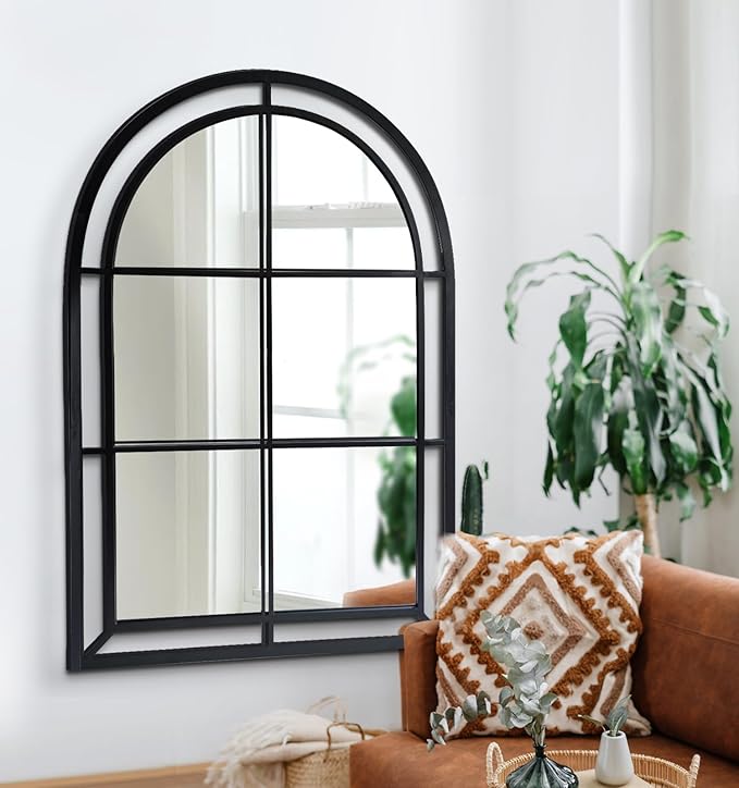 WAMIRRO Arched Mirror,Big Decorative Black Window Pane Mirrors Decor for Wall Mouted/Fireplace/Entryway/Hallway/Living Room/Bathroom 28"X40"