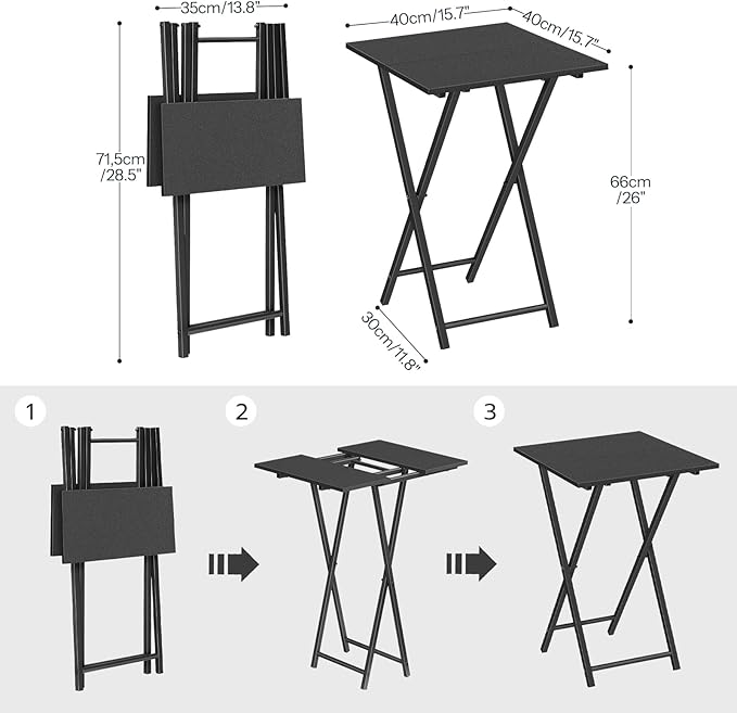 HOOBRO Folding TV Tray Table, Set of 2 Wooden TV Tray, Portable Sofa Side Snack Table, Industrial Desk for Small Spaces, Space-Saving, Easy to Install and Fold, Black BB27BZP201