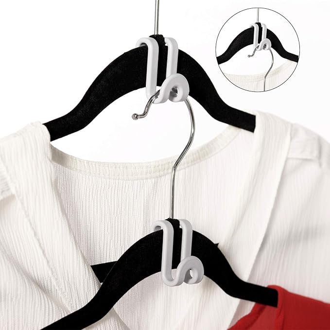 Clothes Hanger Connector Hooks, Mini Cascading Hanger Hooks for Velvet Huggable Hangers, Heavy Duty Space Saving for Closet 60 Pcs Black