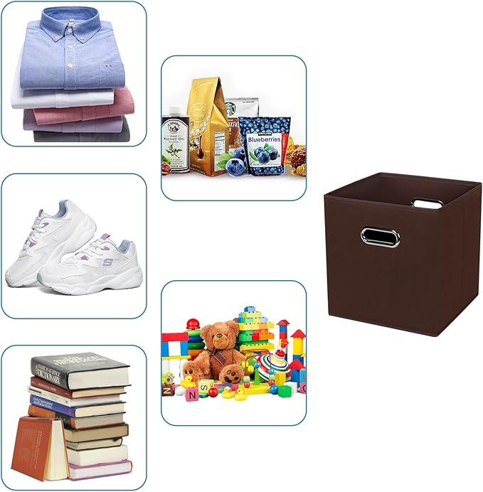 Fabric Cubby Storage Bins,13x13x13 Inches,Cube Organizer Bin Foldable Storage Boxes with Dual Handles Fabric Organizer Box and collapsible Storage basket,Set of 8,Coffee