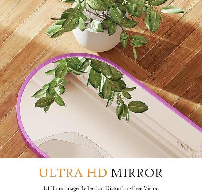 NEWBULIG 59"x16" Arched Full Length Mirror, Full Body Floor Mirror with Aluminum Alloy Thin Frame, Wall or Standing Mirror for Bedroom, Living Room, Dressing Room, Purple