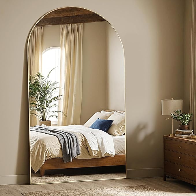 MISSDAY Large Arched Full Length Mirror, 83"x44" Oversized Full Body Mirror with Stand, Floor Mirror Long Free Standing, Leaning or Hanging, Frame Wall-Mounted Mirrors Wall Mirrors for Bedroom, Gold