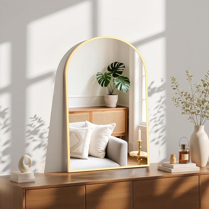Sweetcrispy 22"x30" Arched Gold Bathroom Mirrors for Wall, Bathroom Mirrors for Over Sink, Metal Framed with HD Shatter-Proof Glass for Entryway, Living Room, Bedroom, Dressing Room, Home Decor