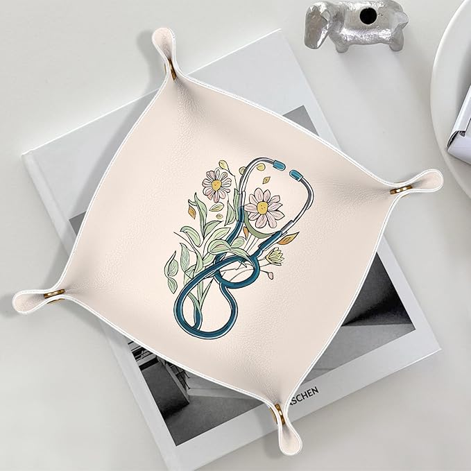 Nurse Graduation Gifts,Nurse Gifts for Women,Nursing Appreciation Gift Student or Practitioner, Valet Tray PU Leather Catchall Tray,Jewelry, Keys,and Accessories Organizer 7.87x7.87
