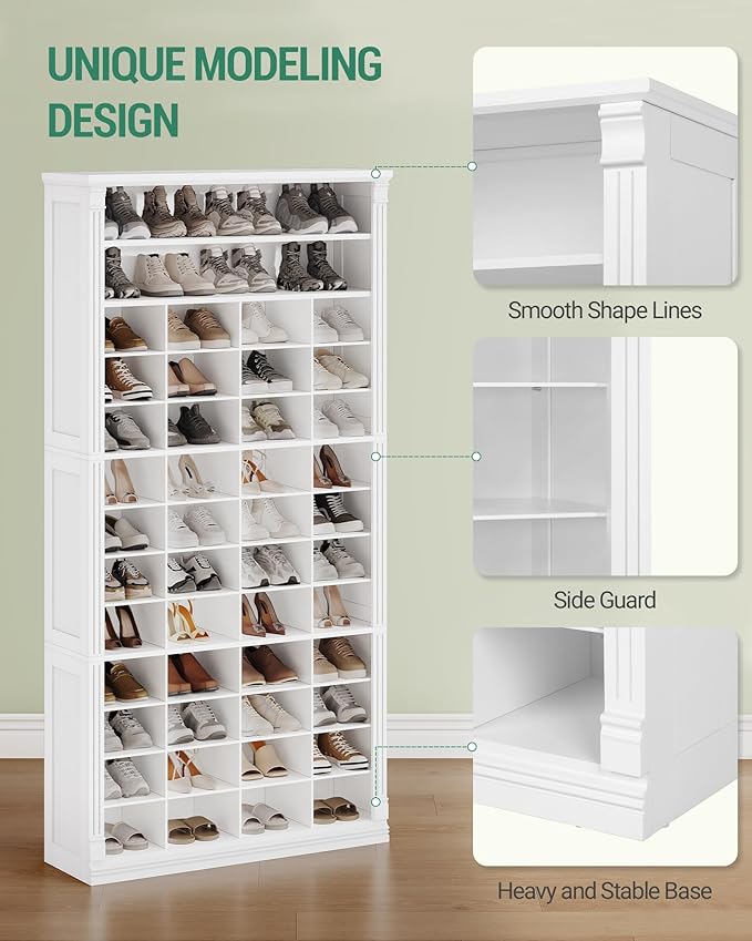 Hzuaneri 13 Tiers Shoe Storage Cabinet, Tall Shoe Cabinet with Cubby, Wooden Shoes Organizer for Closet, 52 Pairs, Shoes Cubby Organizer for Entryway, Hallway, Bedroom, White SR41003X