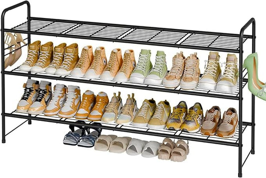 3 Tier Shoe Rack for Closet, 44 Inch Extra Long Shoe Storage Organizer for Shelves, Heavy Duty Metal, Easy Assembly, Black