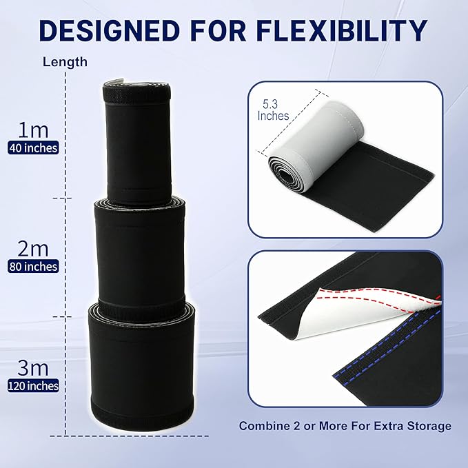 Neoprene Cable Management Sleeve 10ft (120 inch) - 1.5 inch, Slim Cuttable Cord Organizer, Split Wire Loom Tubing Reversible Cord Protector for TV USB PC Ethernet Cable Hider Protect Pets Kids