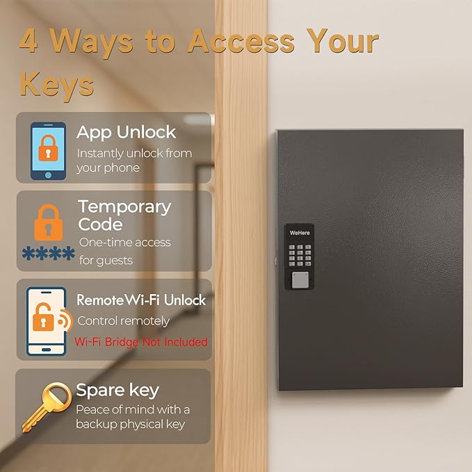 72 Key Key Lock Box Wall Mount, Smart Key Management Cabinet with App, Key Access Log Tracking, Digital Keypad, Bluetooth & WiFi Unlock (Sold Separately) for School, Office, Business