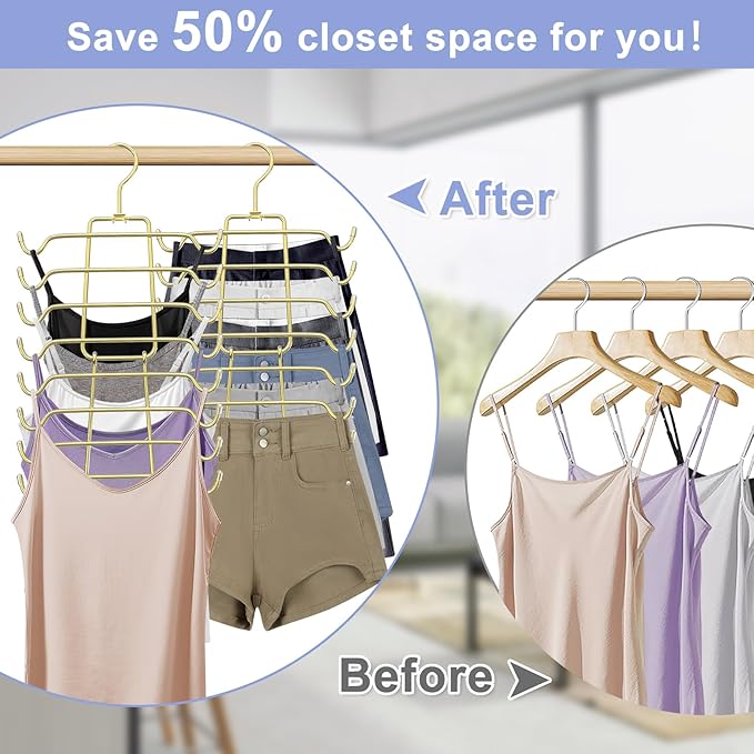 2Pcs Tank Top Hangers Space Saving Hanger Organizer Bra Hangers for Closet Organizer 360° Rotating Metal Closet Organizers and Storage Lingerie Hooks for Cami Bras Belts Swimsuits Lingeries Gold