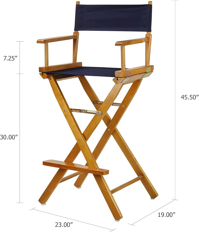 Casual Home 30" Director's Chair Honey Oak Frame-with Navy Canvas, Bar Height
