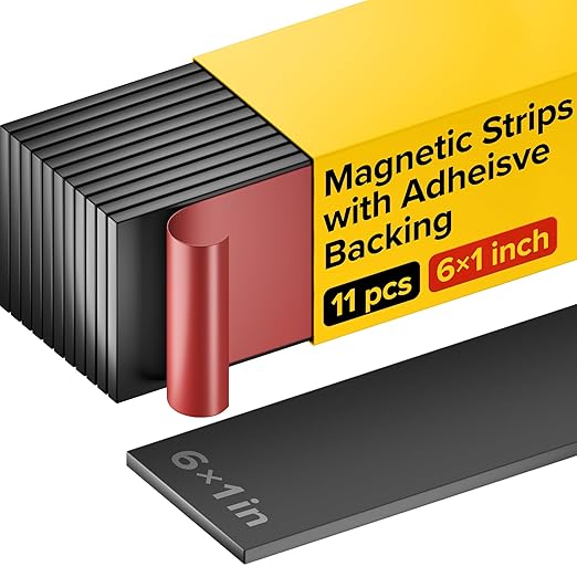 Magnet Strips with Adhesive Backing - Flat Thin Magnetic Tape for Crafts - Tool and Knife Magnetic Strip for Garage, Kitchen and Garden - Sticky Magnetic Tool Holder for Wall - 11 PCs