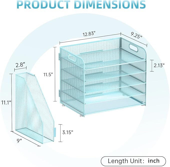 SUPEASY 5-Tier Desk Organizer with File Holder, Desk Organizers and Accessories, Paper Organizer for Desk, Mesh Desktop File Organizer, Workspace Organizers for Office School Home, Blue
