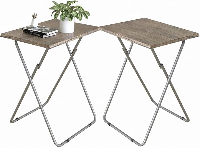 Tv Trays Folding Tv Table, Dinner Table for Eating with Sturdy Metal Frame, Small Foldable Snack Trays Table for Living Room, Couch,Sofa, Bed, No Assembly Required (3D BLACK WOOD 2-Piece set)