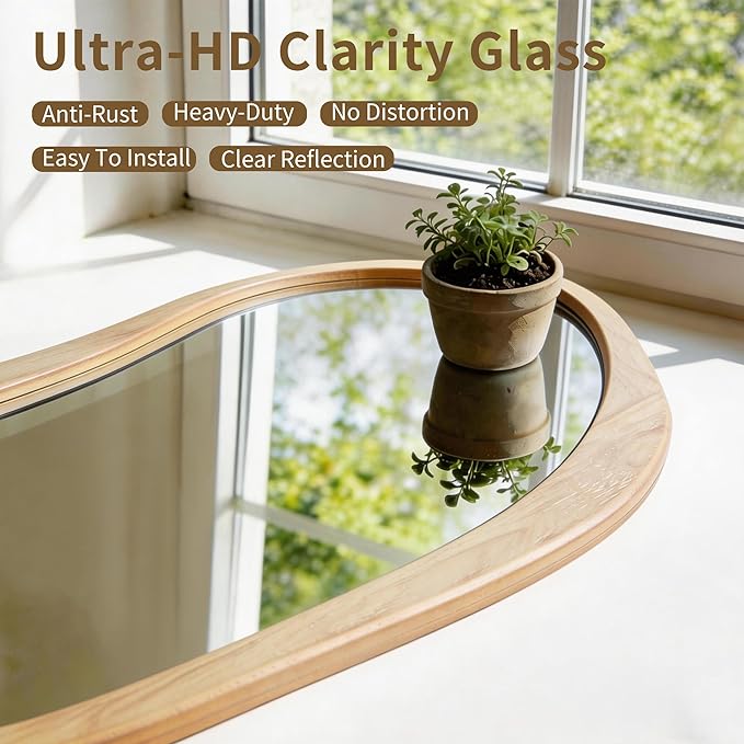 Large Irregular Mirror, 67"x31.5" Asymmetrical Full Length Mirrors with Solid Wood Frame, Organic Aesthetic Floor Mirror for Living Room Entryway Hallway Cloakroom, Leaning/Hanging