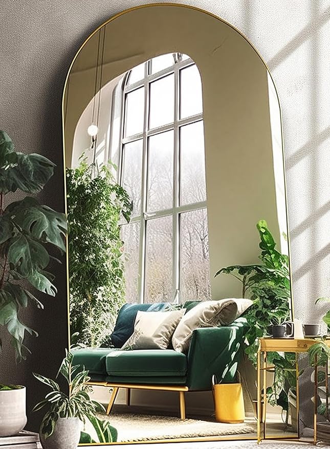 BEVERDY Arched Floor Mirror, 41" x 81", Freestanding, Gold Arch Full Body Mirror for Bedroom