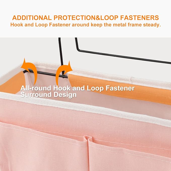 Surblue Bedside Caddy Bedside Storage Bag Hanging Organizer for Bunk, Hospital Beds, Dorm Rooms Bed Rails Camp 4 Pockets and 2 Hooks (Pink)
