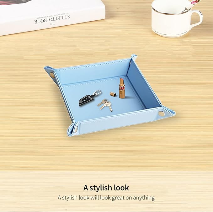 YAPISHI Key Dish Bowl for Entryway, Catchall Holder Bedside Table Valet Tray for Men's Pocket Stuff, PU Leather Nightstand Organizer for Dice/Coins/Wallet/Watch/Rings/Sunglasses, Dresser/Coffee Table