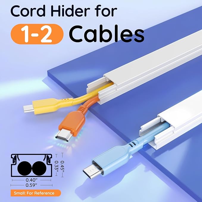 Delamu 236in Cord Hider, Professional Cable Cover Kit for Wall, TV Wire Hider for Wall Mounted TV, Raceway Cover on Management Wires, Cable Concealer, 0.59'' H x 0.40'' W, White