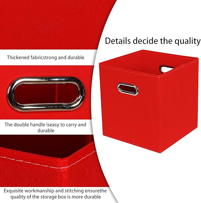 STOREONE Fabric Storage Bins Cubes Baskets Containers-(11X11X11) with Dual Handles for Shelf Closet, Nursery Home ， Bedroom Organizers, Foldable Set of 3 (Red)