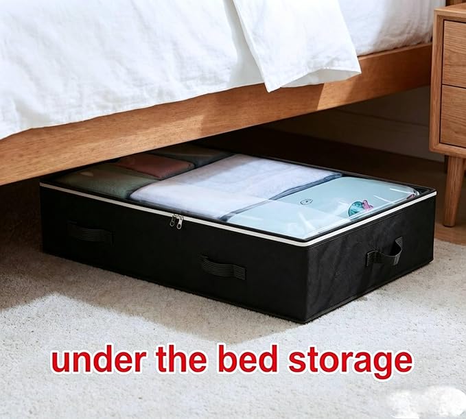 4 Pack Under Bed Storage, Closet Organizers and Storage Containers with Clear Window Foldable Underbed Storage Bags for Clothes,Shoes, Blankets Pillows, Linen Sheets, Black