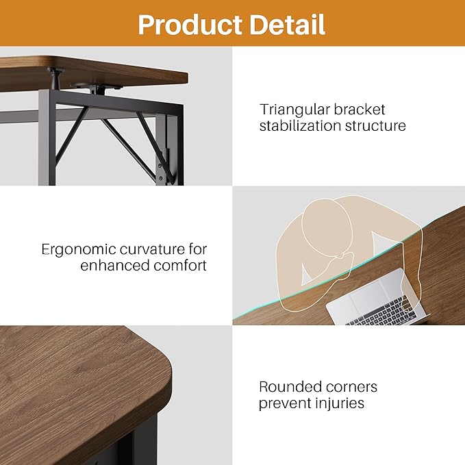 JOYMOOP 47.2" Folding Desk - Brown, No Assembly Large Size Foldable Desk for Home, Office, Wooden Top Folding Computer Desk for Working, Writing, Studying
