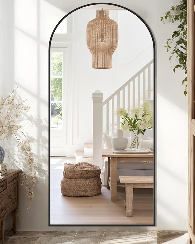 Full Length Mirror, 71"x32"Arched Floor Mirror Freestanding, Floor Standing Full Body Mirror with Stand for Bedroom, Hanging Mounted for Living Room Cloakroom