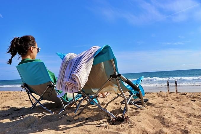 Nice C Low Beach Chair, Beach Chairs for Adults 2 Pack, Sling, Folding, Portable, Concert, Kids, Boat, River, Sand Chair, Sillas De Playa, with Cup Holder & Carry Bag (2 Pack of Blue)