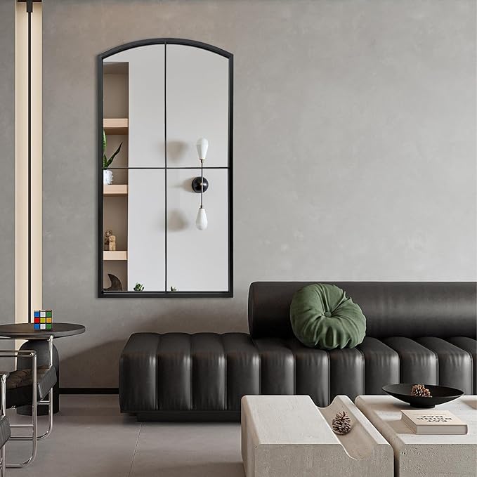 WAMIRRO Full Length Window Mirror,Black Arched Floor Grid Wall Mounted Mirrors for Fireplace/Entryway/Hallway/Living Room 28"X53"