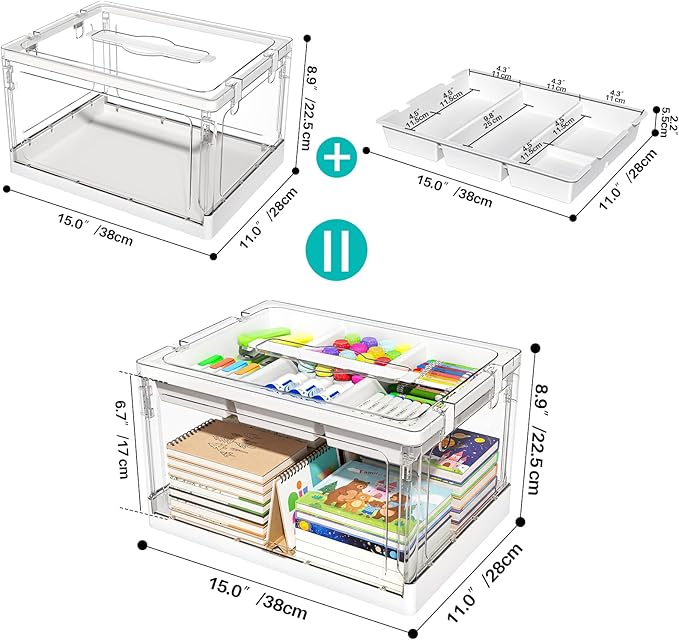 24QT Clear Plastic Craft Organizer with Removable Tray Craft and Dividers, Storage Box Clear Storage Container for Organizing Bead, Art Supplies, Coloring Books, Sewing, Playdoh, 1 Pack