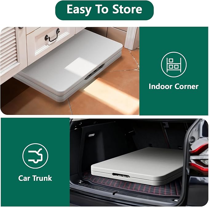 4ft Folding Table with Adjustable Height, Heavy Duty Fold-in-Half Plastic Table with Steel Legs, Portable for Indoor, Outdoor, Picnic, Camping, Dining, Party, (Plastic White)