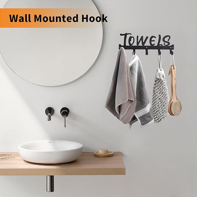 Gohiuo Over the Door Hook, Towel Holder Towel Hook for Bathroom, Towel Hanger Door Rack with 5 Coat Hooks, Over the Door Hanger Towel Rack for Bathroom, Bedroom Towels Coats(White)
