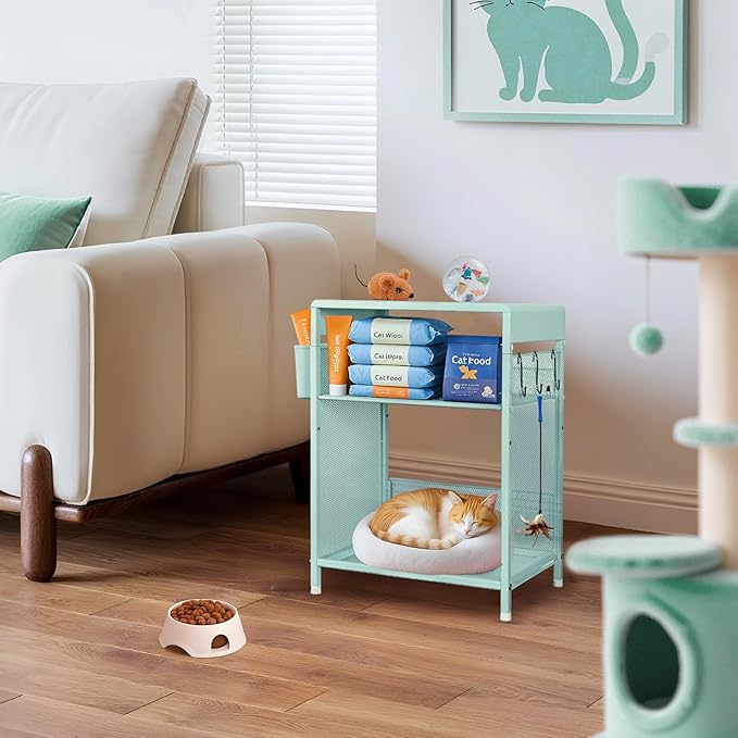 Mint Green Kids Nightstand, Small Nightstand for Bedroom, End Table with Hooks and Holder, Toddler Bedside Table, Desk Organizer for Office, Small Desk for Living Room, Dorm (Mint)
