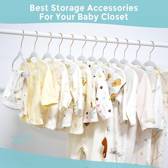 Tonswachic Baby Hangers Velvet - 11 Inch Baby Felt Hangers Non Slip for Toddler - Kids Hanger for Infant Clothes - 30 Pack with 10 Hanger Finger Clips, White